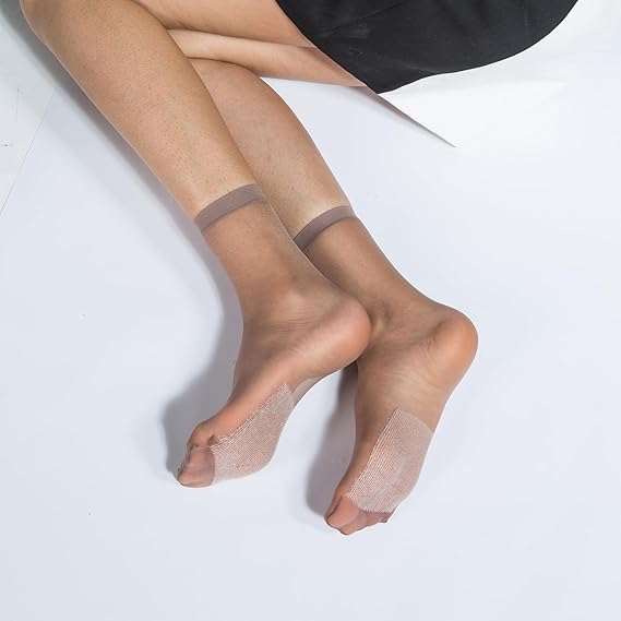 12 Pairs Womens Sheer Ankle Socks Nude Stocking Summer Ultra Thin Cool See Through Silk Socks for Women