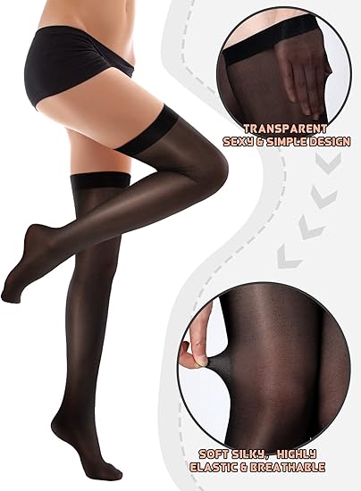4 Pairs Shiny Thigh High Stockings Shimmery Silk Sheer over the Knee Stockings for Women Halloween Cosplay