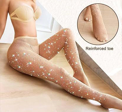 Sparkly Tights Fishnet Stockings for Women, Glitter Rhinestone Tights Fish Net Stocking Mesh Night Party Pantyhose