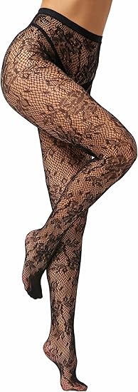 Sexy Black Lace Pattern Tights|Sheer Floral Mesh Pantyhose|High Elastic Fishnet Stockings for Women