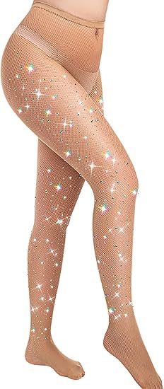 Sparkly Tights Fishnet Stockings for Women, Glitter Rhinestone Tights Fish Net Stocking Mesh Night Party Pantyhose