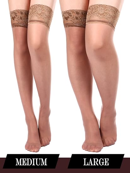 4 Pairs Women Thigh High Stocking Silicone Lace Top Stockings Silky Semi Sheer Tights for Women