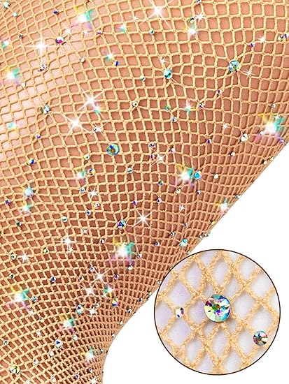 Sparkly Tights Fishnet Stockings for Women, Glitter Rhinestone Tights Fish Net Stocking Mesh Night Party Pantyhose