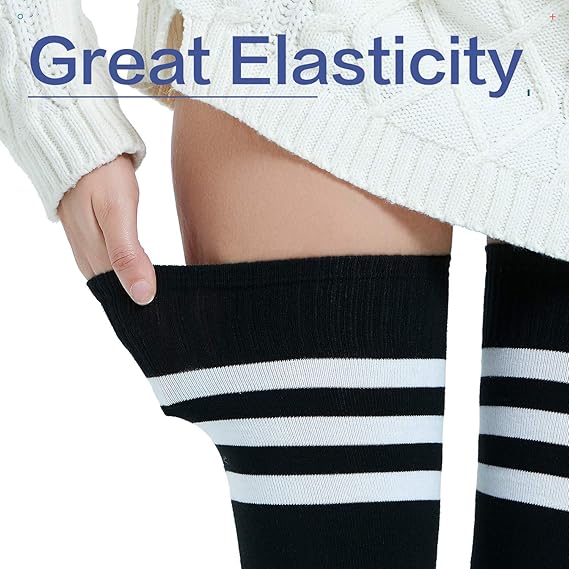 Extra Long Cotton Stripe Thigh High Socks Over the Knee High Plus Size Stockings…