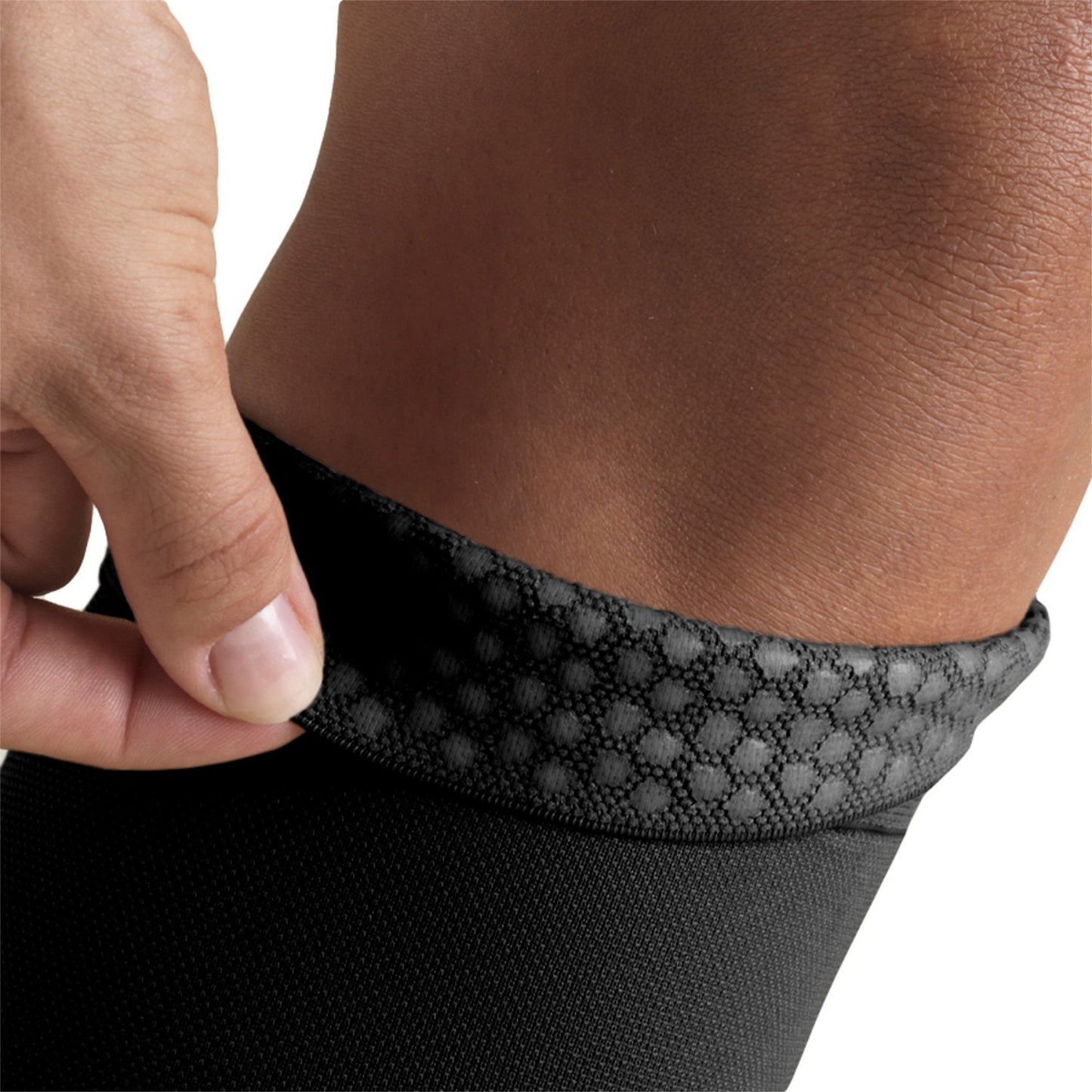 Compression Stockings for Men and Women, Thigh High Length, Dot-Top, Open Toe, Black, Medium