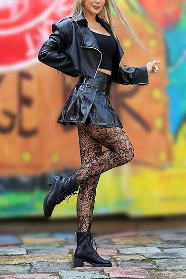 Sexy Black Lace Pattern Tights|Sheer Floral Mesh Pantyhose|High Elastic Fishnet Stockings for Women