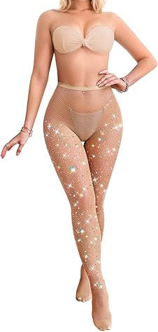 Sparkly Tights Fishnet Stockings for Women, Glitter Rhinestone Tights Fish Net Stocking Mesh Night Party Pantyhose