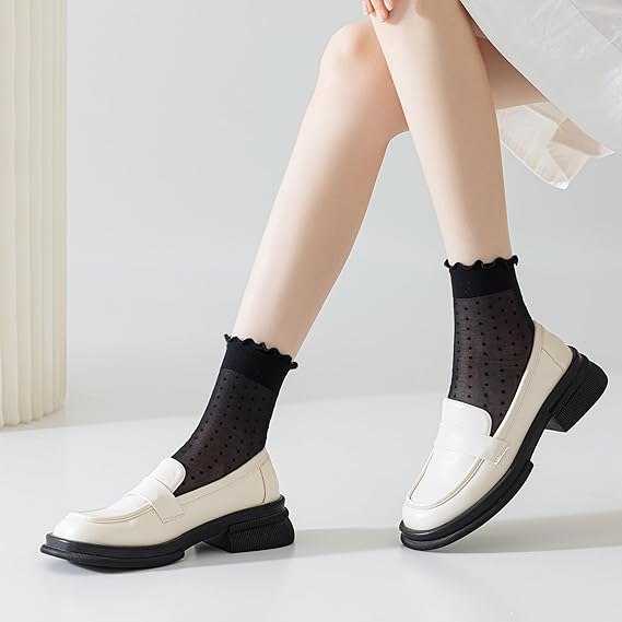 12 Pairs Women's Sheer Ruffle Socks Nude Stocking Summer Ultra Thin Cool See Through Silk Ankle Socks for Women