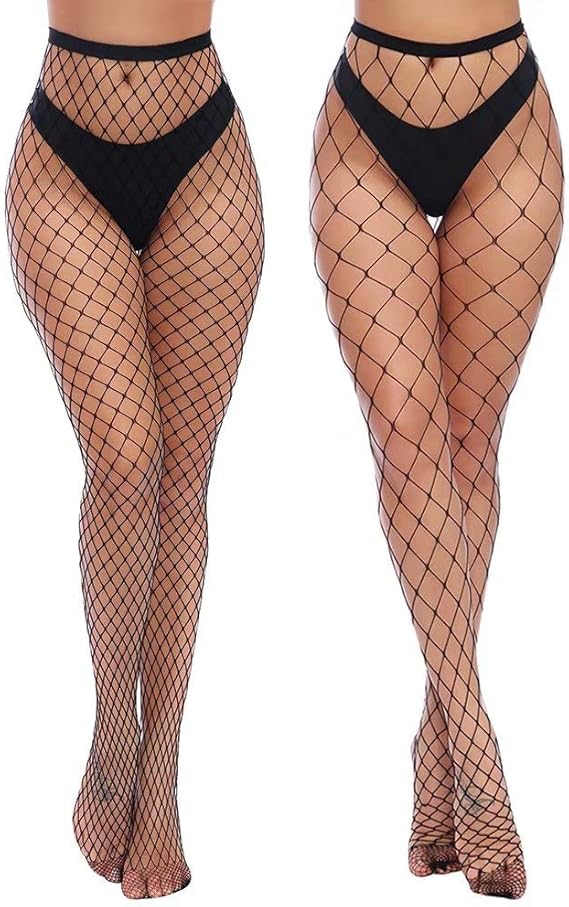 Sexy High-Waisted Fishnet Tights｜Women’s Large Mesh Pantyhose｜One-Size Black Sheer Stockings