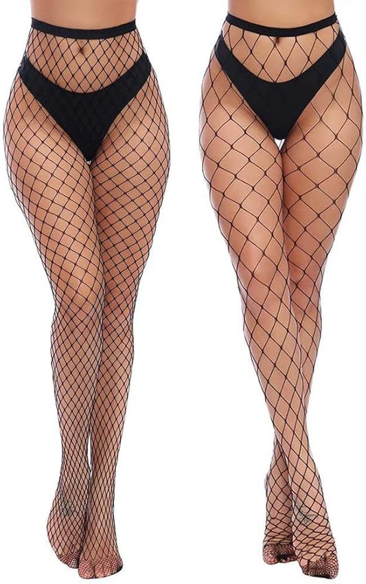 Sexy High-Waisted Fishnet Tights｜Women’s Large Mesh Pantyhose｜One-Size Black Sheer Stockings