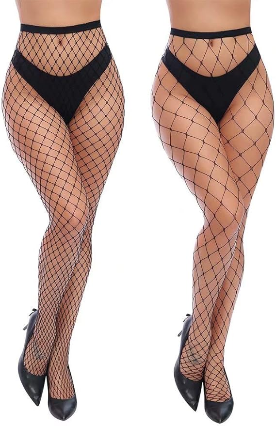 Sexy High-Waisted Fishnet Tights｜Women’s Large Mesh Pantyhose｜One-Size Black Sheer Stockings