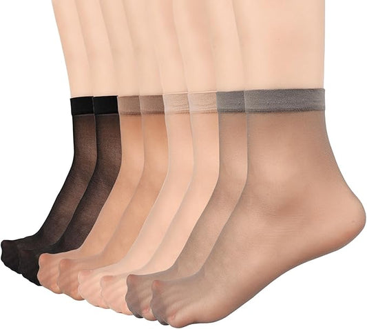 12 Pairs Womens Sheer Ankle Socks Nude Stocking Summer Ultra Thin Cool See Through Silk Socks for Women