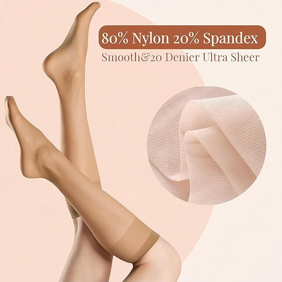 Women's Sheer Knee-High Stockings｜Nude Anti-Snag Mid-Calf Socks｜Stretchy Transparent Nylon Hosiery