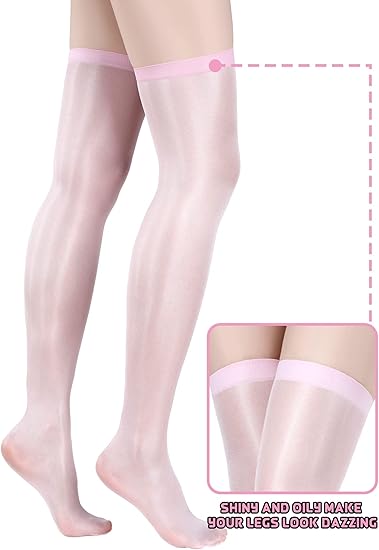 4 Pairs Shiny Thigh High Stockings Shimmery Silk Sheer over the Knee Stockings for Women Halloween Cosplay