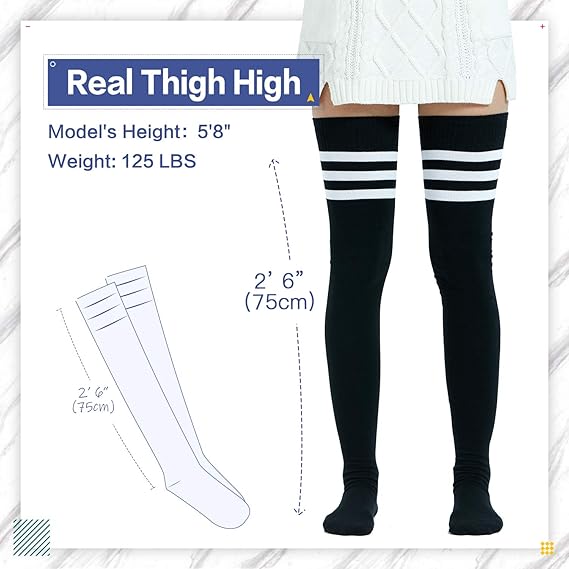 Extra Long Cotton Stripe Thigh High Socks Over the Knee High Plus Size Stockings…