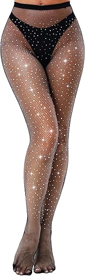 Sexy Rhinestone Fishnet Tights｜Women’s High-Waist Sparkly Pantyhose｜One-Piece Club Party Stockings