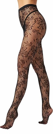 Sexy Black Lace Pattern Tights｜Sheer Floral Mesh Pantyhose｜High Elastic Fishnet Stockings for Women