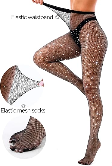 Sexy Rhinestone Fishnet Tights｜Women’s High-Waist Sparkly Pantyhose｜One-Piece Club Party Stockings